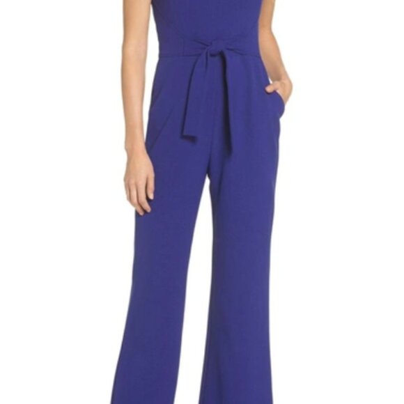VINCE CAMUTO Tie Waist Crepe Sleeveless Jumpsuit in Cobalt - Picture 3 of 7